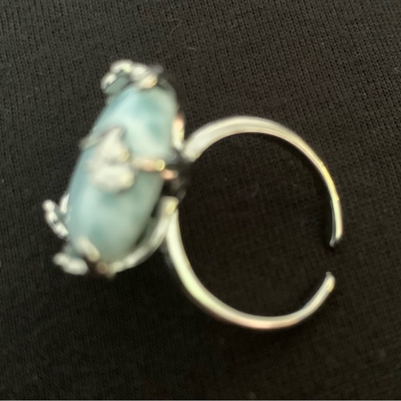 Genuine Larimar stone ring in eclectic setting - adjustable band rhodium dipped - Picture 3 of 7